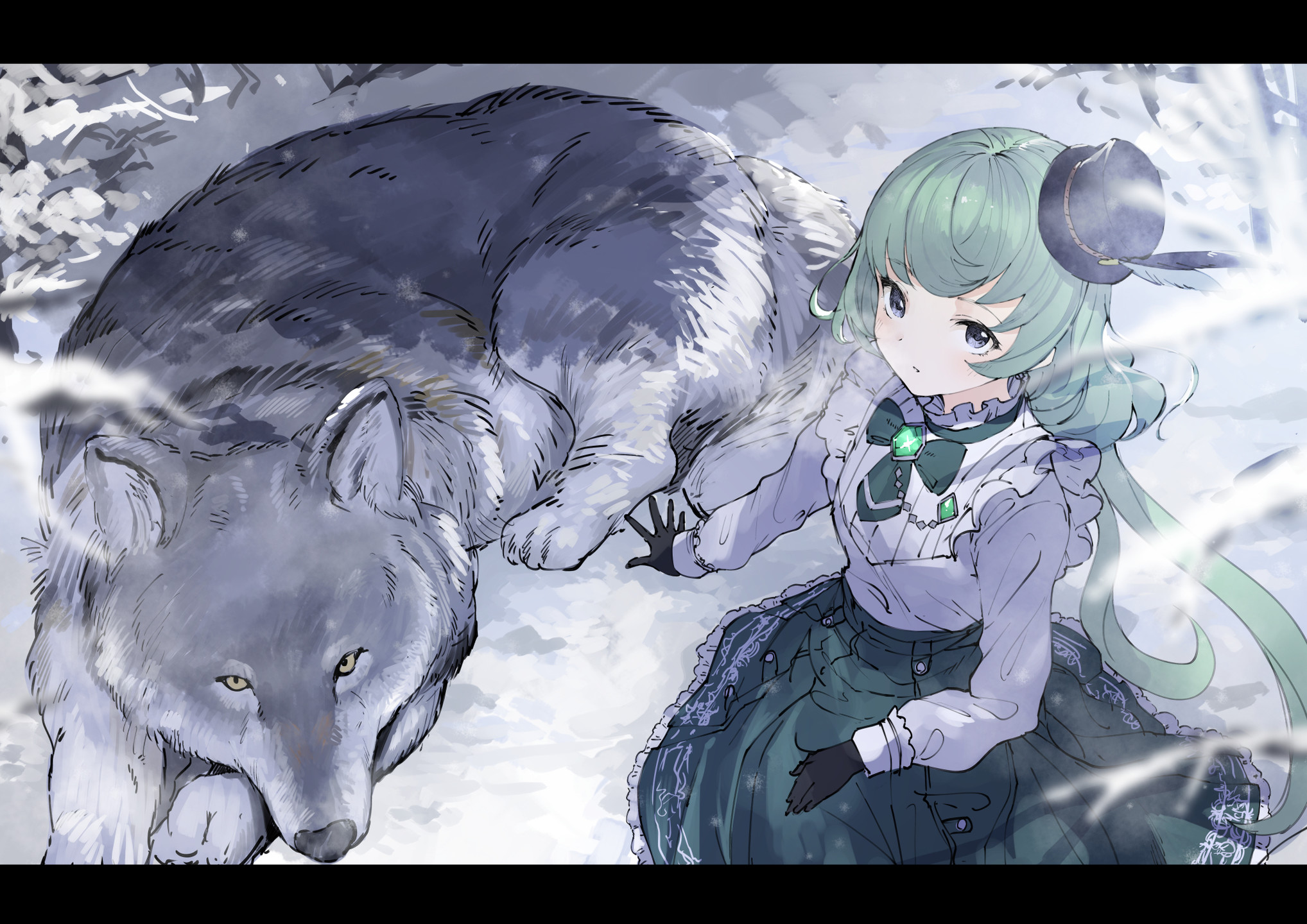 Fille avec un loup